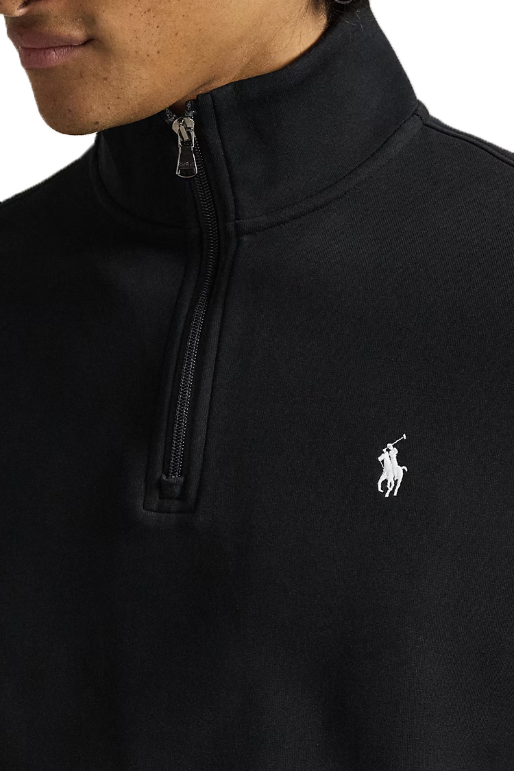 סווטשירט פולו ראלף לורן polo ralph lauren שחור דגם Double-Knit Quarter-Zip Pullover תשלובת כותנה רבע רוכסן רקמה