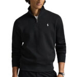 סווטשירט פולו ראלף לורן polo ralph lauren שחור דגם Double-Knit Quarter-Zip Pullover תשלובת כותנה רבע רוכסן רקמה