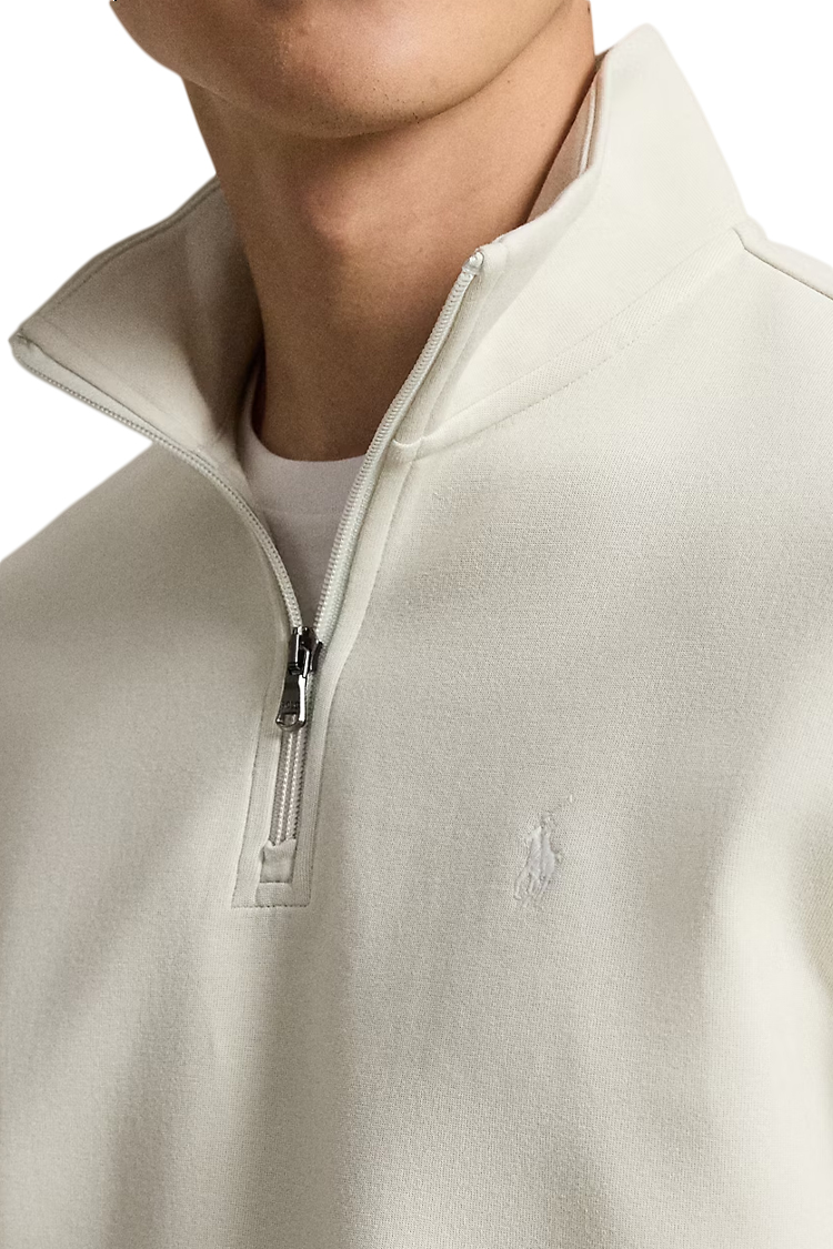 סווטשירט פולו ראלף לורן polo ralph lauren לבן דגם Double-Knit Quarter-Zip Pullover תשלובת כותנה רבע רוכסן רקמה