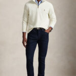 סווטשירט פולו ראלף לורן polo ralph lauren קרם דגם Estate-Rib Quarter-Zip Pullover 100 אחוז כותנה קל משקל רבע רוכסן רקמה