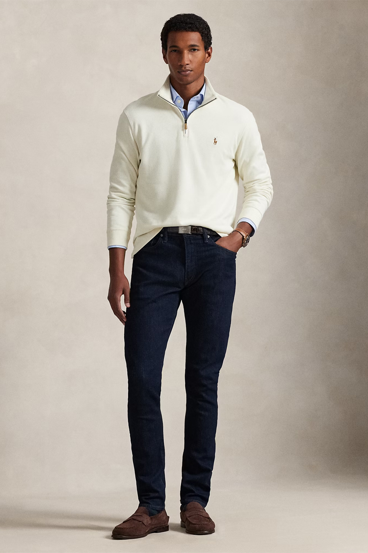 סווטשירט פולו ראלף לורן polo ralph lauren קרם דגם Estate-Rib Quarter-Zip Pullover 100 אחוז כותנה קל משקל רבע רוכסן רקמה