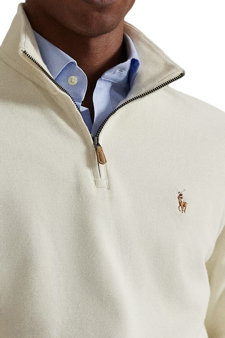 סווטשירט פולו ראלף לורן polo ralph lauren קרם דגם Estate-Rib Quarter-Zip Pullover 100 אחוז כותנה קל משקל רבע רוכסן רקמה