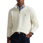 סווטשירט פולו ראלף לורן polo ralph lauren קרם דגם Estate-Rib Quarter-Zip Pullover 100 אחוז כותנה קל משקל רבע רוכסן רקמה