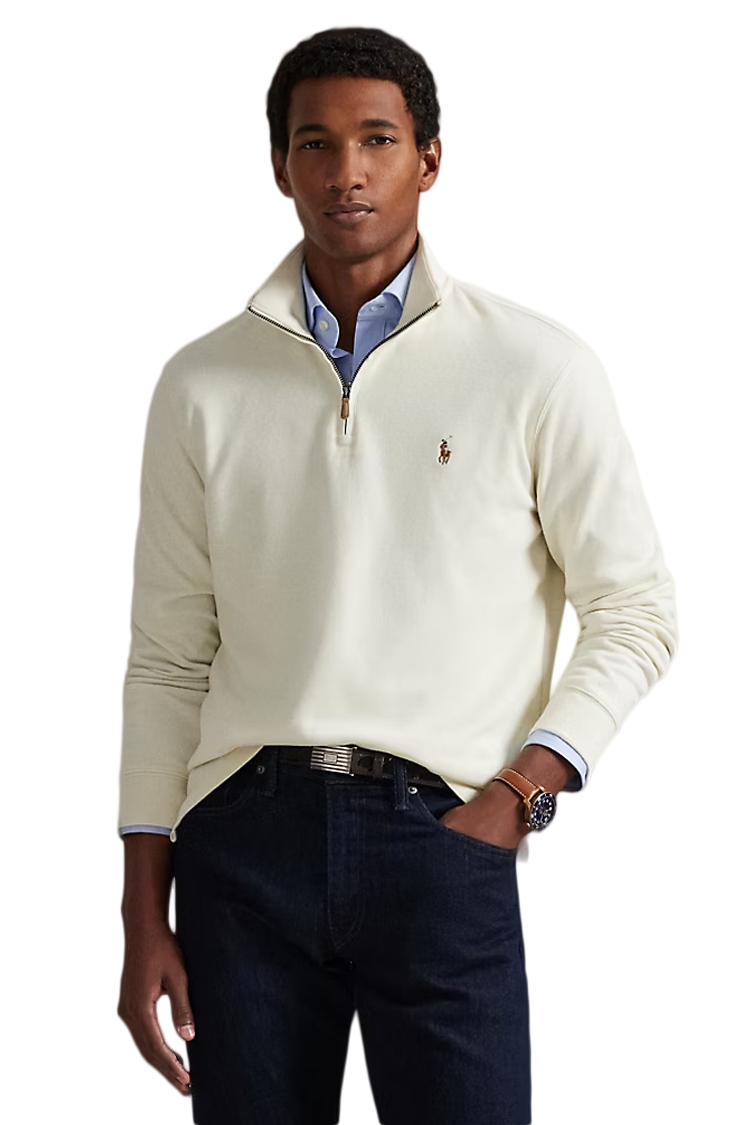 סווטשירט פולו ראלף לורן polo ralph lauren קרם דגם Estate-Rib Quarter-Zip Pullover 100 אחוז כותנה קל משקל רבע רוכסן רקמה