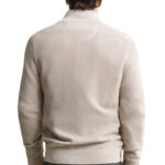 סריג גאנט GANT בז׳ כותנה דגם Waffle Cotton Half-Zip וופל טקסטורה חצי רוכסן רקמה