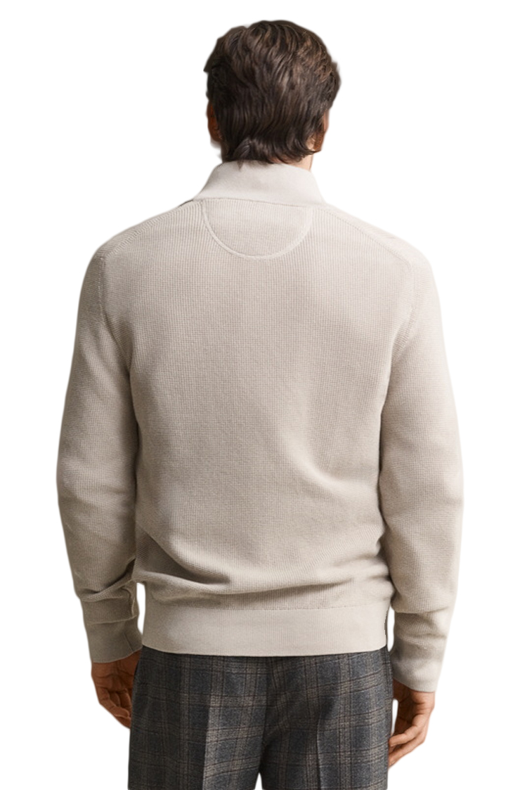 סריג גאנט GANT בז׳ כותנה דגם Waffle Cotton Half-Zip וופל טקסטורה חצי רוכסן רקמה