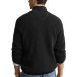 סריג גאנט GANT שחור כותנה דגם Waffle Cotton Half-Zip וופל טקסטורה חצי רוכסן רקמה