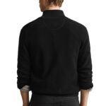 קרדיגן גאנט GANT שחור כותנה דגם Waffle Zip Cardigan וופל טקסטורה רוכסן מלא רקמה