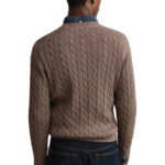 סריג גאנט GANT חום כותנה דגם Cotton Cable Knit סריג כבלים צמה רקמה