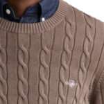 סריג גאנט GANT חום כותנה דגם Cotton Cable Knit סריג כבלים צמה רקמה