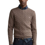 סריג גאנט GANT חום כותנה דגם Cotton Cable Knit סריג כבלים צמה רקמה