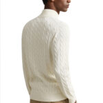 סריג גאנט gant קרם דגם Cotton Cable Knit Half-Zip 100 אחוז כותנה סריגת צמות חצי רוכסן רקמה
