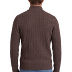 סריג גאנט gant חום דגם Cotton Cable Knit Half-Zip 100 אחוז כותנה סריגת צמות חצי רוכסן רקמה
