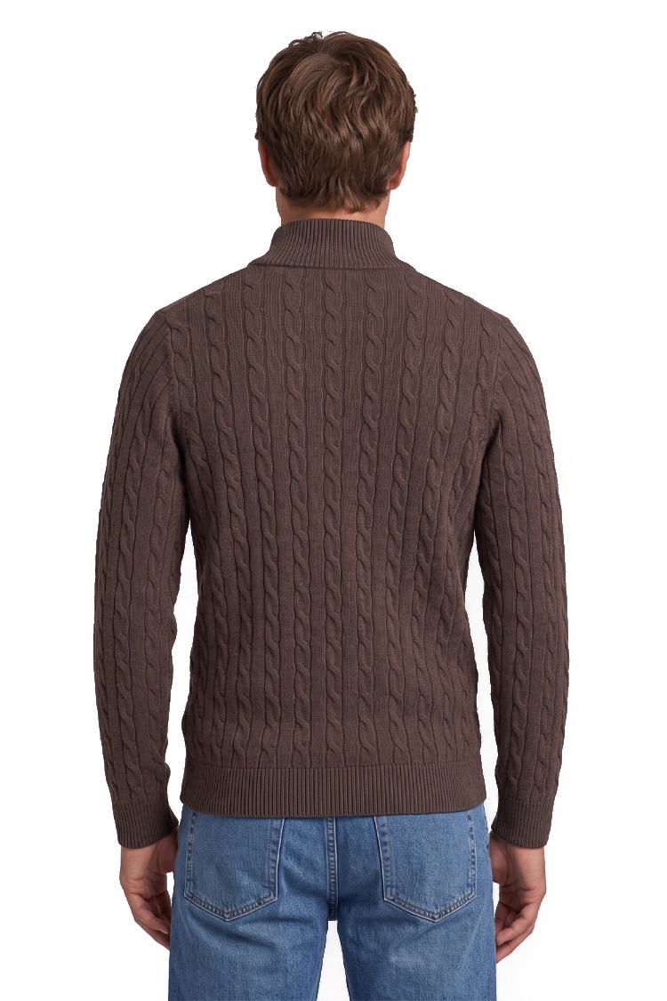 סריג גאנט gant חום דגם Cotton Cable Knit Half-Zip 100 אחוז כותנה סריגת צמות חצי רוכסן רקמה