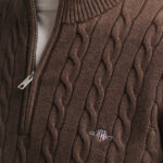 סריג גאנט gant חום דגם Cotton Cable Knit Half-Zip 100 אחוז כותנה סריגת צמות חצי רוכסן רקמה