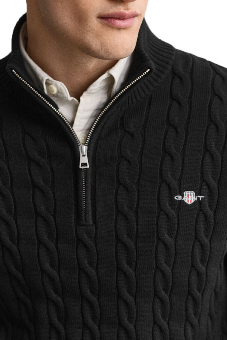 סריג גאנט gant שחור דגם Cotton Cable Knit Half-Zip 100 אחוז כותנה סריגת צמות חצי רוכסן רקמה