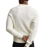 סריג פולו גאנט GANT קרם כותנה דגם Cotton Cable Knit Polo סריג כבלים צווארון רקמה