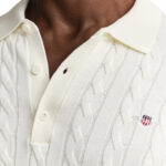סריג פולו גאנט GANT קרם כותנה דגם Cotton Cable Knit Polo סריג כבלים צווארון רקמה