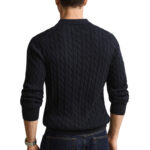 סריג פולו גאנט GANT כחול כהה כותנה דגם Cotton Cable Knit Polo סריג כבלים צווארון רקמה