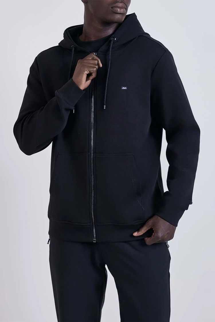 קפוצ’ון באלר BALR שחור כותנה דגם Relaxed Fit Cotton רוכסן מלא לוגו