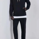 קפוצ’ון באלר balr שחור דגם Relaxed Fit Cotton Hoodie תשלובת כותנה דיטייל לוגו תפור תווית עקב