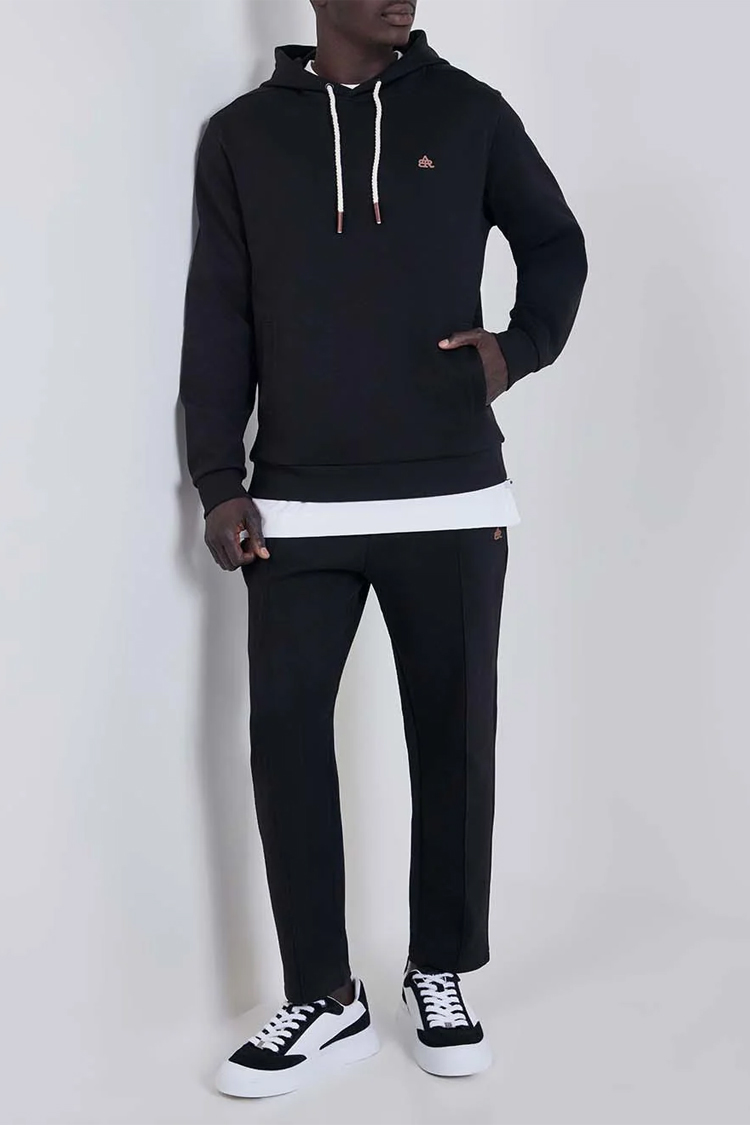 קפוצ’ון באלר balr שחור דגם Relaxed Fit Cotton Hoodie תשלובת כותנה דיטייל לוגו תפור תווית עקב