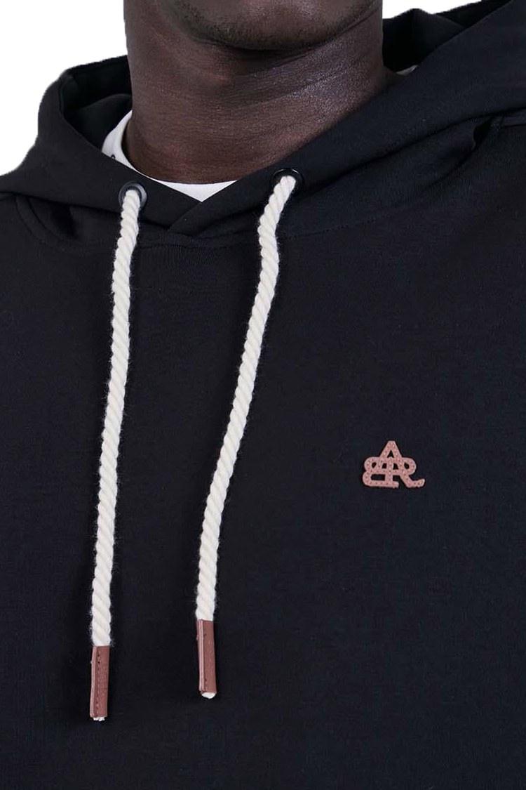 קפוצ’ון באלר balr שחור דגם Relaxed Fit Cotton Hoodie תשלובת כותנה דיטייל לוגו תפור תווית עקב