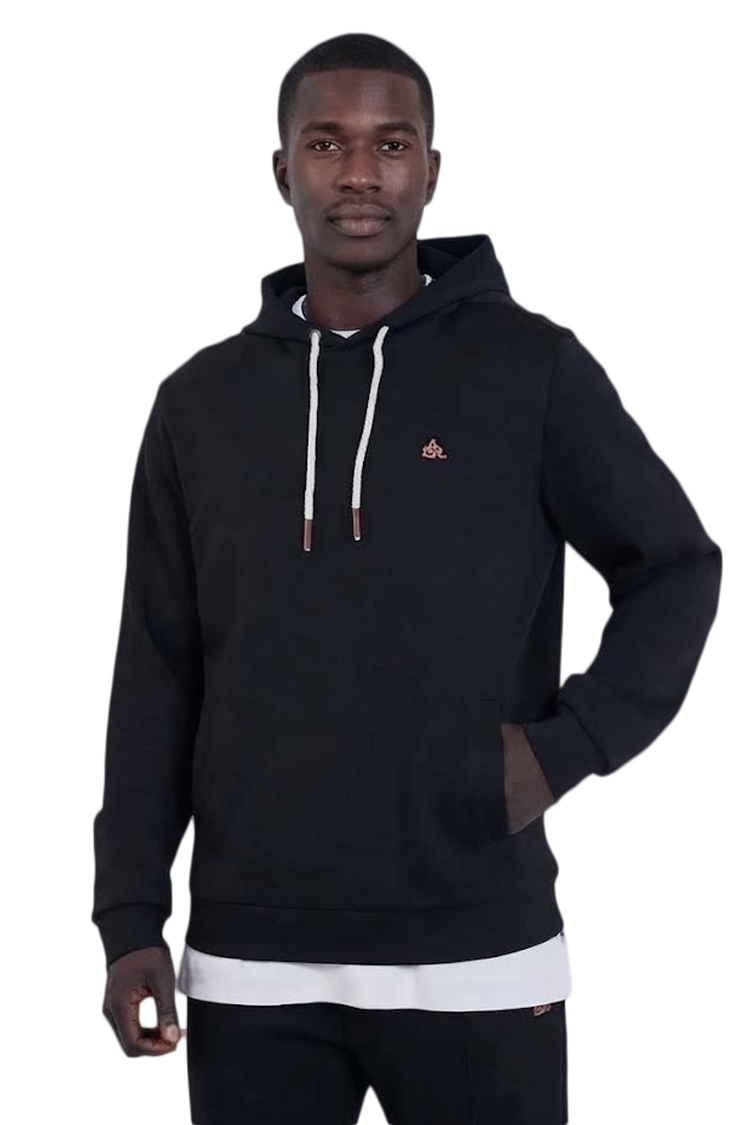 קפוצ'ון באלר balr שחור דגם Relaxed Fit Cotton Hoodie תשלובת כותנה דיטייל לוגו תפור תווית עקב