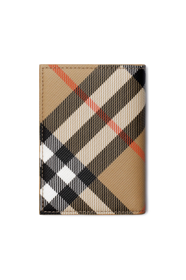 ארנק כרטיסים ברברי burberry בז משובץ דגם Check Folding Card Case עור טקסטיל חריצי כרטיסים