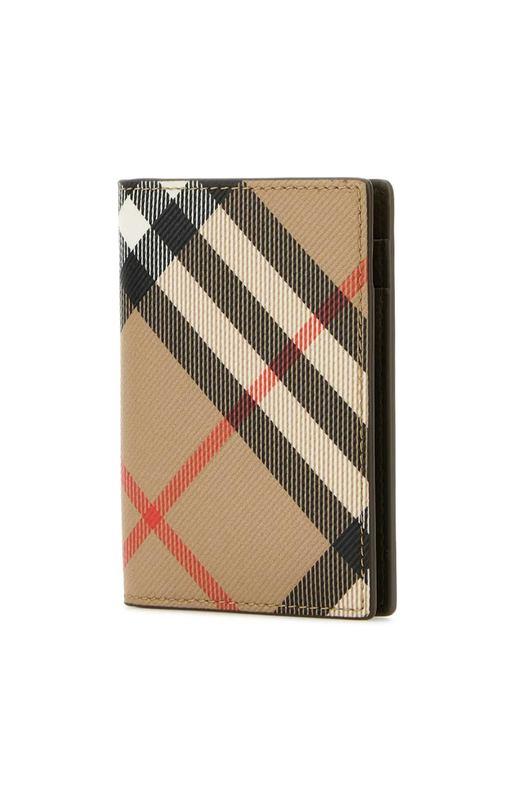 ארנק כרטיסים ברברי burberry בז משובץ דגם Check Folding Card Case עור טקסטיל חריצי כרטיסים