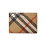 ארנק כרטיסים ברברי burberry משובץ דגם Check Card Case עור כבש טקסטיל 4 חריצי כרטיסים תא מרכזי