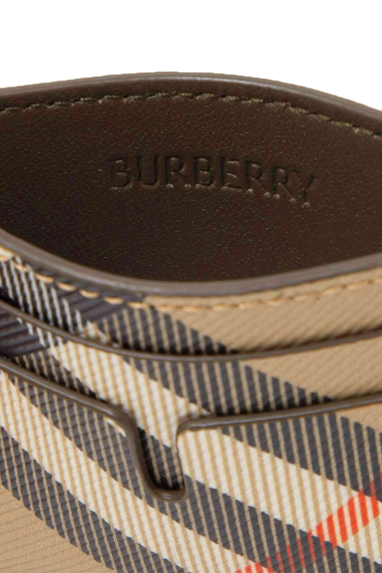 ארנק כרטיסים ברברי burberry משובץ דגם Check Card Case עור כבש טקסטיל 4 חריצי כרטיסים תא מרכזי