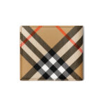 ארנק עור ברברי burberry משובץ דגם Check Bifold Wallet עור כבש טקסטיל 8 חריצי כרטיסים שטרות