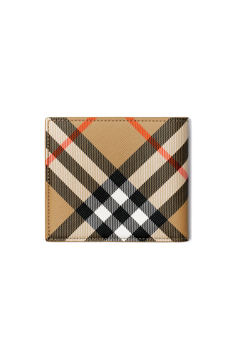 ארנק עור ברברי burberry משובץ דגם Check Bifold Wallet עור כבש טקסטיל 8 חריצי כרטיסים שטרות
