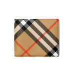 ארנק עור ברברי burberry משובץ דגם Check Bifold Wallet עור כבש טקסטיל 8 חריצי כרטיסים שטרות