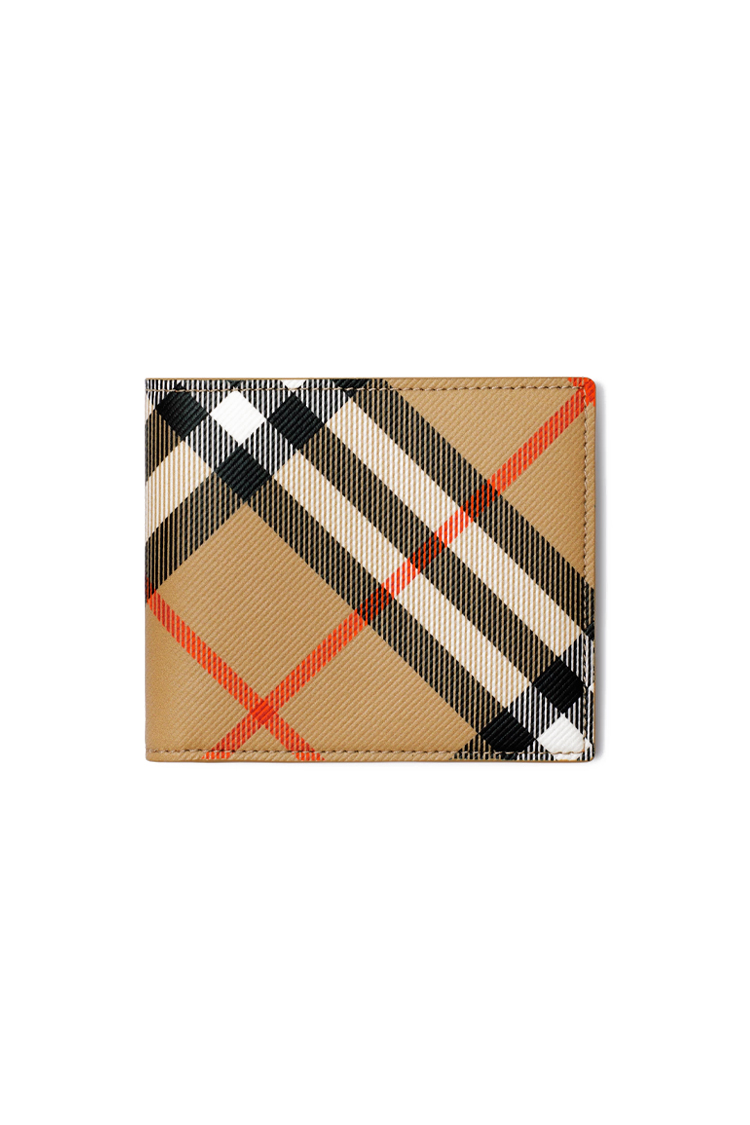 ארנק עור ברברי burberry משובץ דגם Check Bifold Wallet עור כבש טקסטיל 8 חריצי כרטיסים שטרות