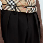 חגורת עור ברברי burberry חום בז’ משובץ דגם Reversible Check B Buckle Belt אבזם פלדיום דו צדדית