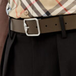 חגורת עור ברברי burberry חום בז’ משובץ דגם Reversible Check B Buckle Belt אבזם פלדיום דו צדדית