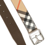 חגורת עור ברברי burberry חום בז’ משובץ דגם Reversible Check B Buckle Belt אבזם פלדיום דו צדדית