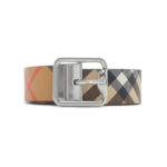 חגורת עור ברברי burberry חום בז’ משובץ דגם Reversible Check B Buckle Belt אבזם פלדיום דו צדדית