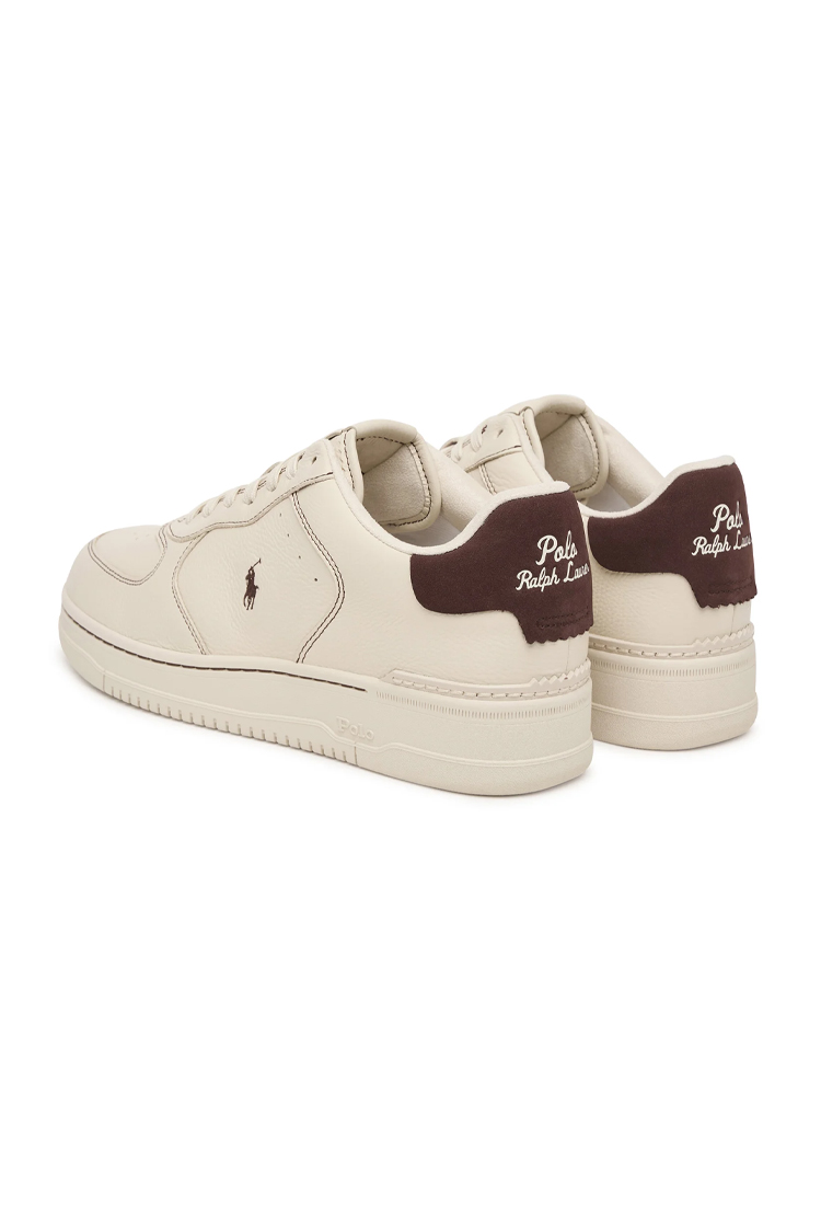 סניקרס פולו ראלף לורן POLO RALPH LAUREN שמנת/חום עור גזרת מיד דגם Masters court leather trainer