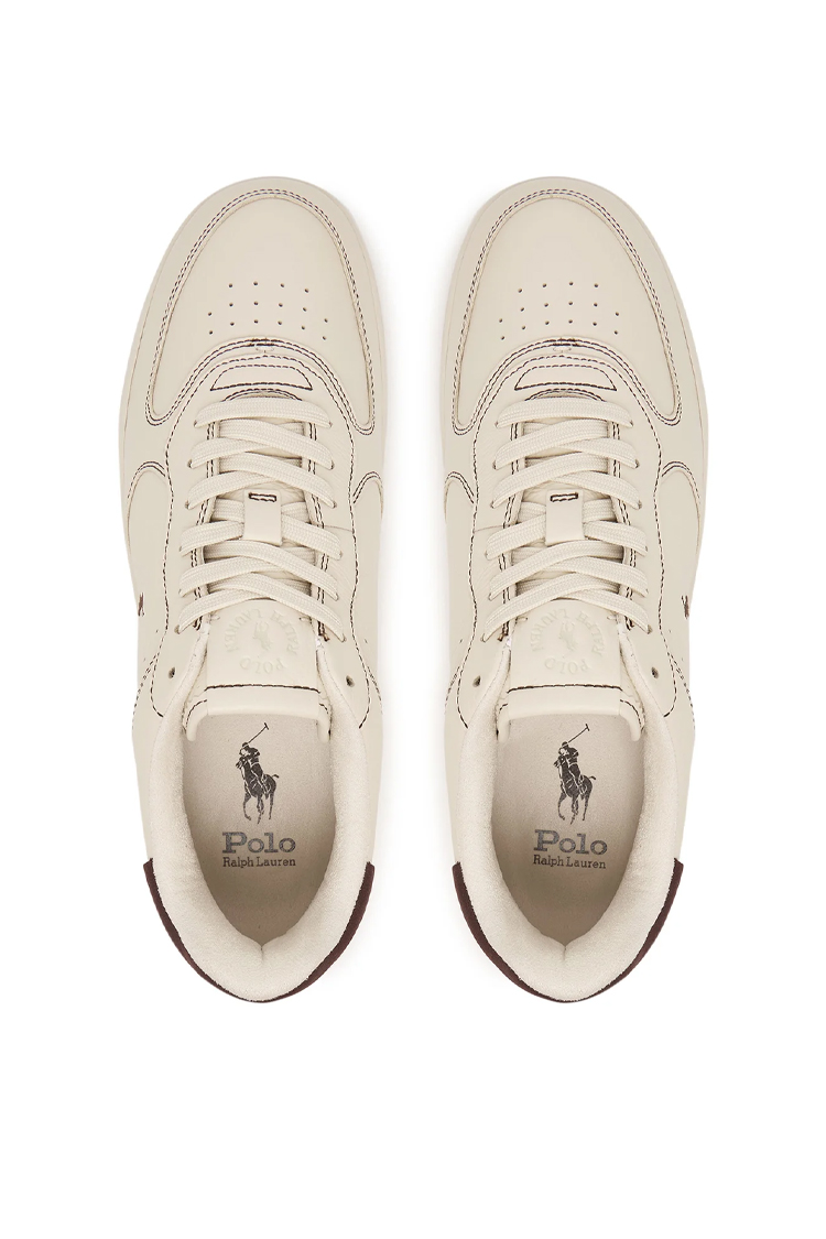 סניקרס פולו ראלף לורן POLO RALPH LAUREN שמנת/חום עור גזרת מיד דגם Masters court leather trainer