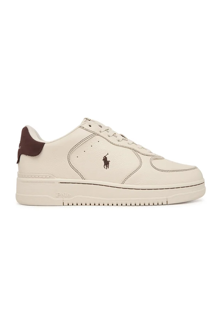 סניקרס פולו ראלף לורן POLO RALPH LAUREN שמנת/חום עור גזרת מיד דגם Masters court leather trainer