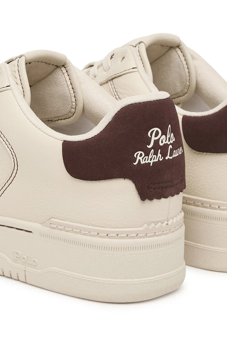 סניקרס פולו ראלף לורן POLO RALPH LAUREN שמנת/חום עור גזרת מיד דגם Masters court leather trainer