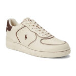 סניקרס פולו ראלף לורן POLO RALPH LAUREN שמנת/חום עור גזרת מיד דגם Masters court leather trainer