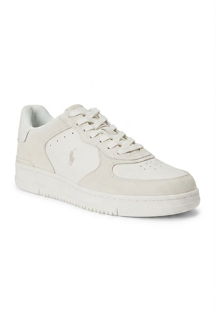 סניקרס עור פולו ראלף לורן Polo Ralph Lauren לבן שמנת דגם Masters Court גזרה MID עור וזמש