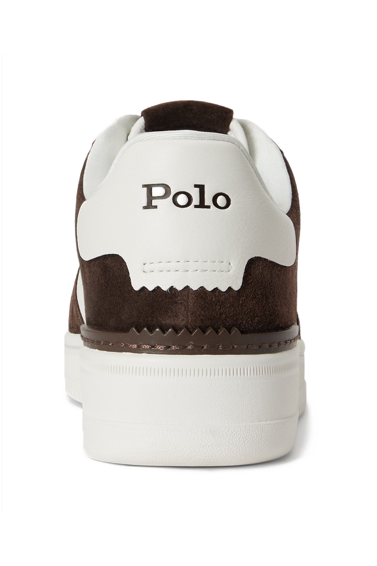 סניקרס עור פולו ראלף לורן Polo Ralph Lauren לבן חום דגם Masters Court גזרה MID עור וזמש
