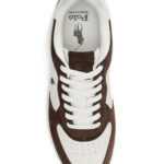 סניקרס עור פולו ראלף לורן Polo Ralph Lauren לבן חום דגם Masters Court גזרה MID עור וזמש