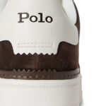 סניקרס עור פולו ראלף לורן Polo Ralph Lauren לבן חום דגם Masters Court גזרה MID עור וזמש