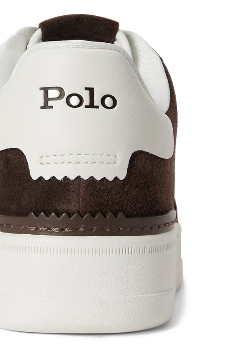 סניקרס עור פולו ראלף לורן Polo Ralph Lauren לבן חום דגם Masters Court גזרה MID עור וזמש